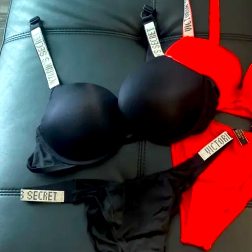 Brand new set Victoria secret sizes 34a- 38c two different colors red and black